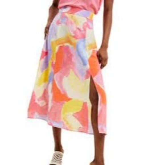 French Connection Women's Isadora Colorful Abstract‎ Midi Slip Skirt Size 12 - Picture 1 of 5